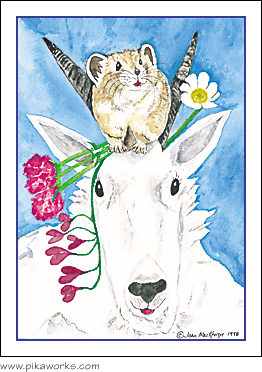 Greeting card about mountain goat and pika card, mountain goat and pika print, friendship card
