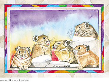 Greeting card about singing pikas art, pika birthday card, pika Christmas card, blank pika card