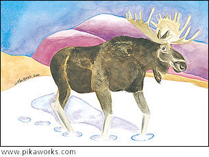 Greeting card about moose card, moose art, male moose blank card, whimsical moose art