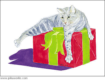Greeting card about Pixel the cat, friendship and love card, Pixel magnet, cat magnet, cat present magnet, cat Xmas card