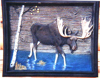 "Northern Splendor" moose wall sculpture by GAIL - dark gray frame