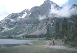 Clouds are lifting as we arrive a Crater Lake.